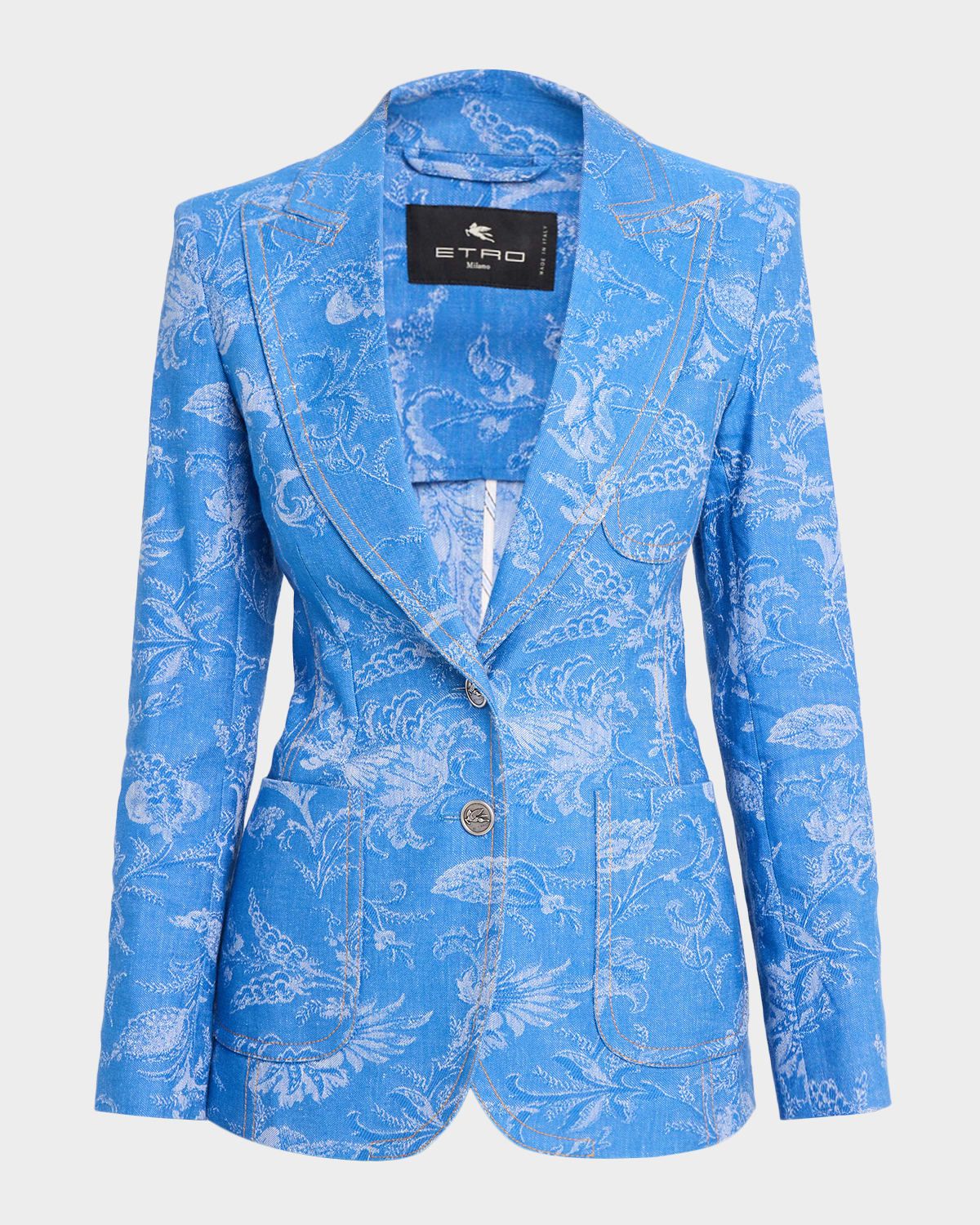 Paisley Denim Jacquard Single-Breasted Jacket