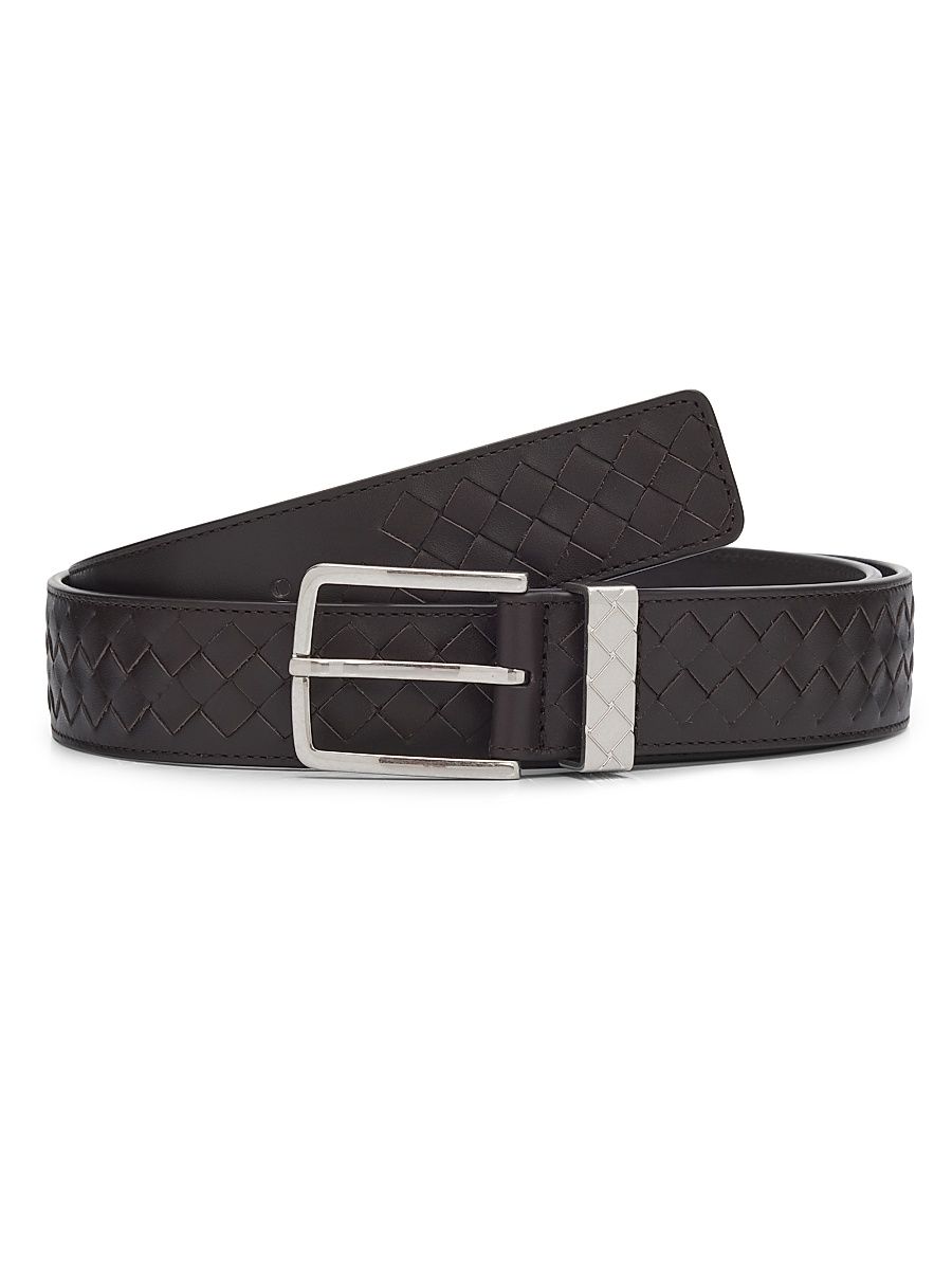 Men's Intrecciato Loop Leather Belt - Fondant Silver - Size 32