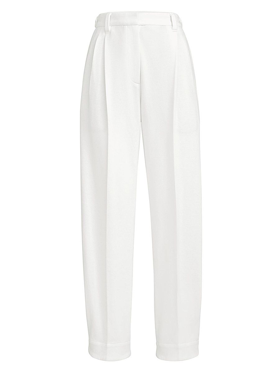 Women's Techno Cotton Piqué Sartorial Baggy Trousers - White - Size 14