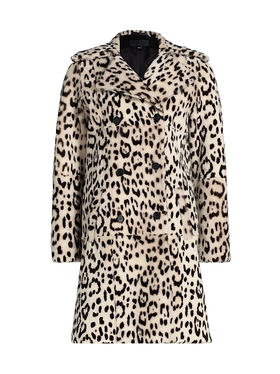 Women's Crystal Leopard Print Duster Coat - Snow Leopard - Size Medium