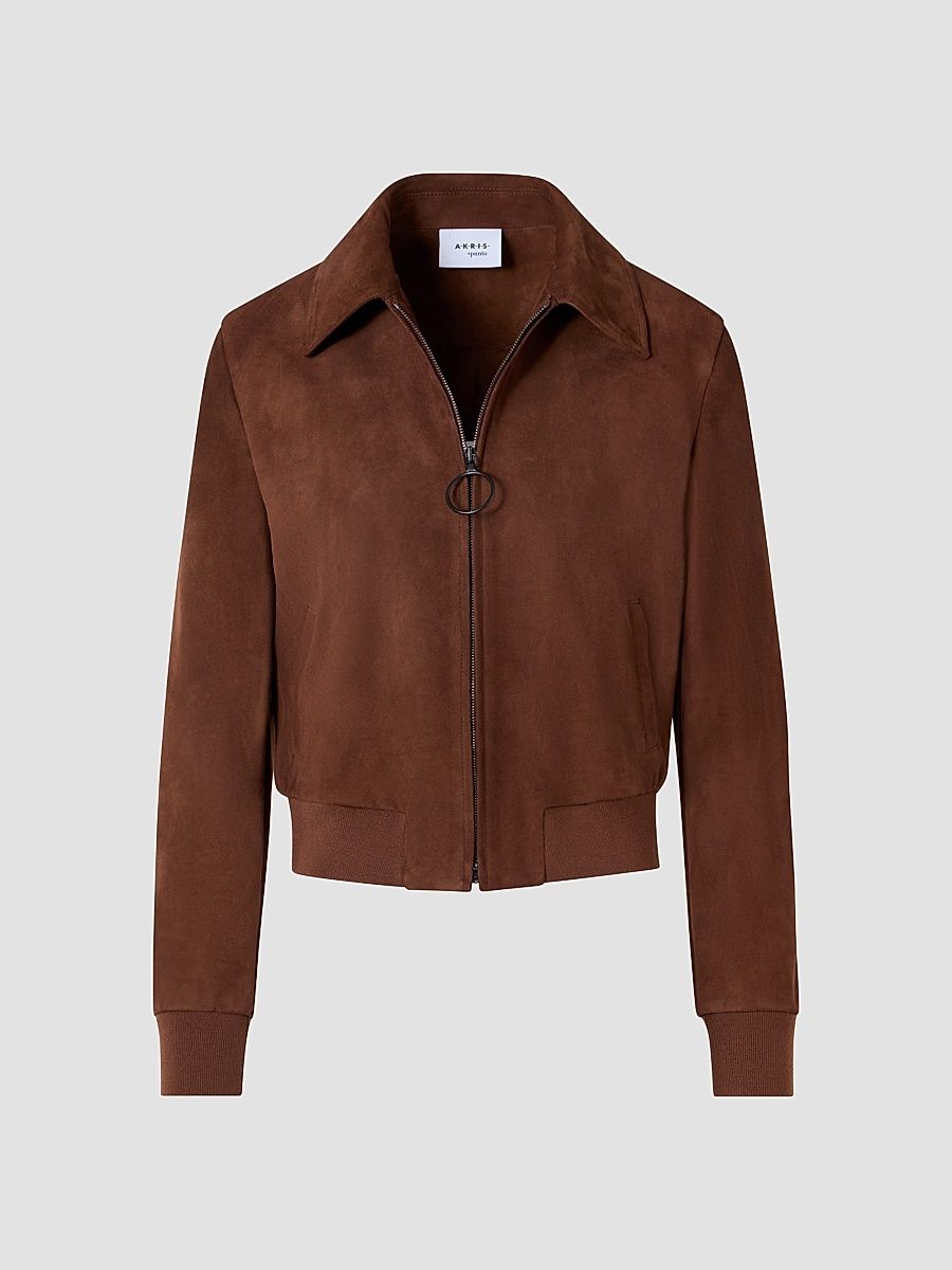 Women's Suede Bomber Short Jacket - Caramel - Size 10