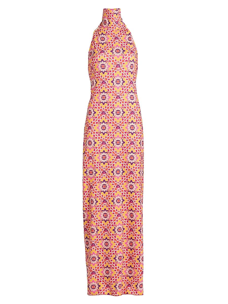 Women's Montana Geometric Print Halterneck Maxi Dress - Orchid Mosaic - Size XL