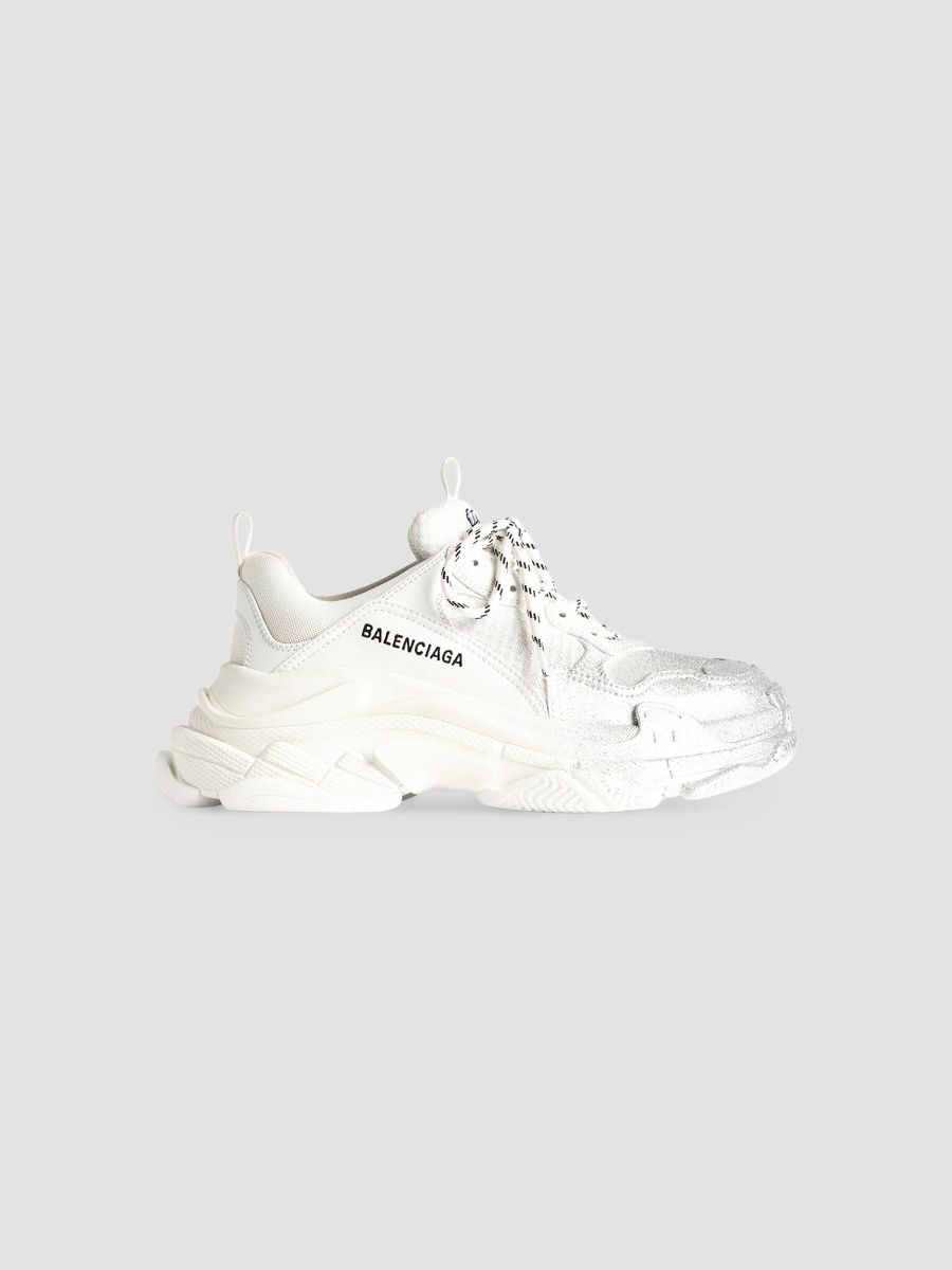 Balenciaga Women's Triple S Glitter Spray Sneakers - White Silver - Size 11
