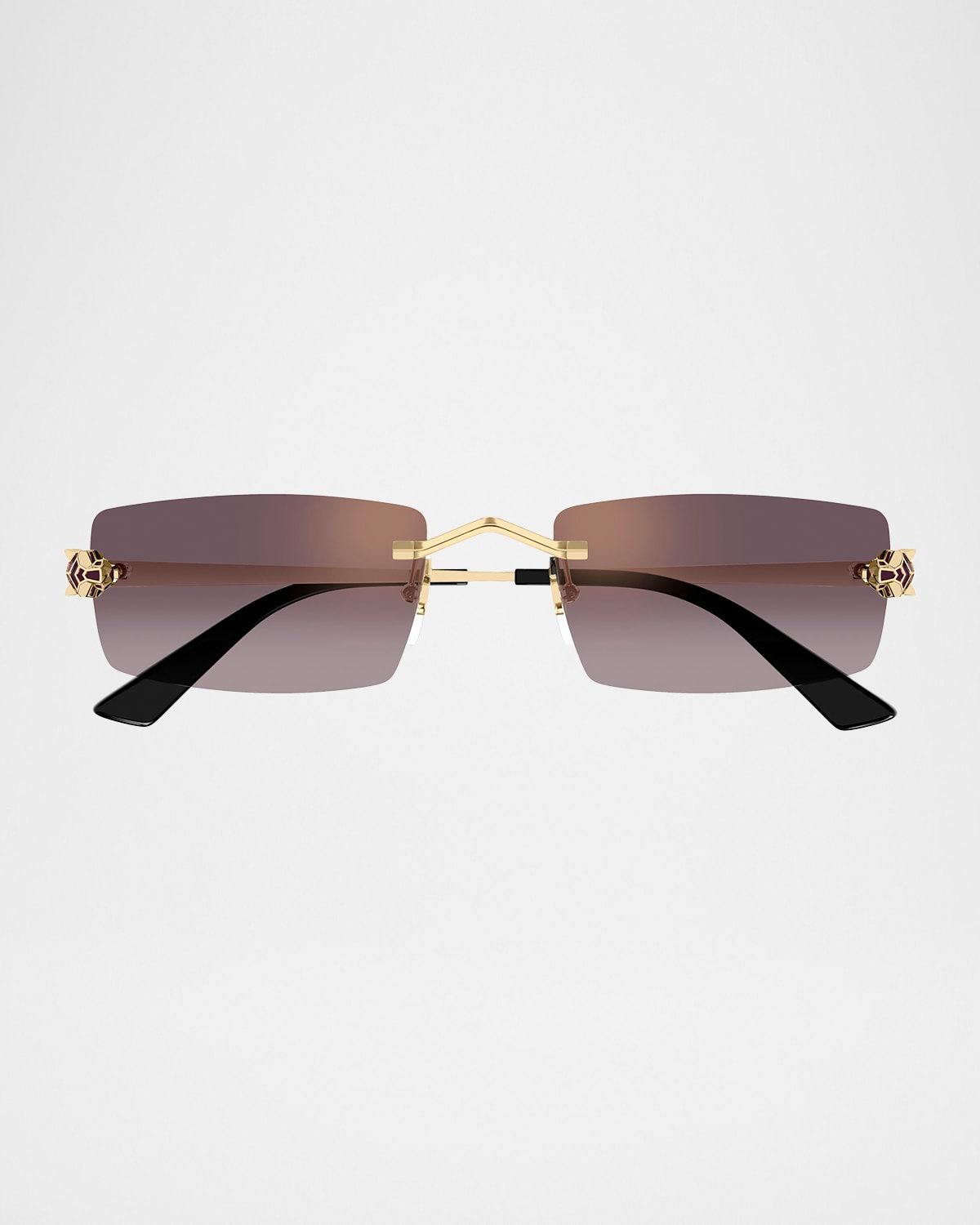 Panthere Rimless Rectangular Metal Sunglasses