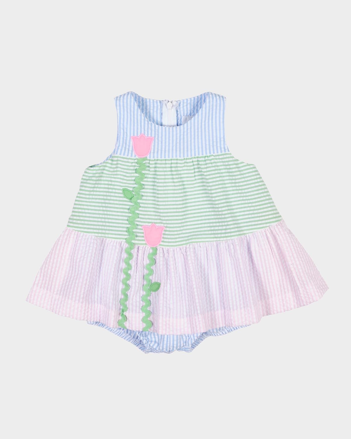 Girl & apos;s Tulip Seersucker Romper, Size 3M-24M