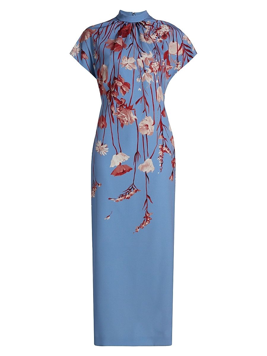 Women's Stella Floral Crêpe Midi-Dress - Cornflower Multi - Size 12