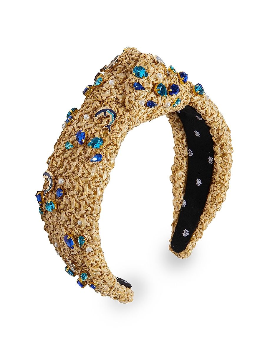 Women's Knotted Dolphin Embellished Raffia Headband - Azure Raffia