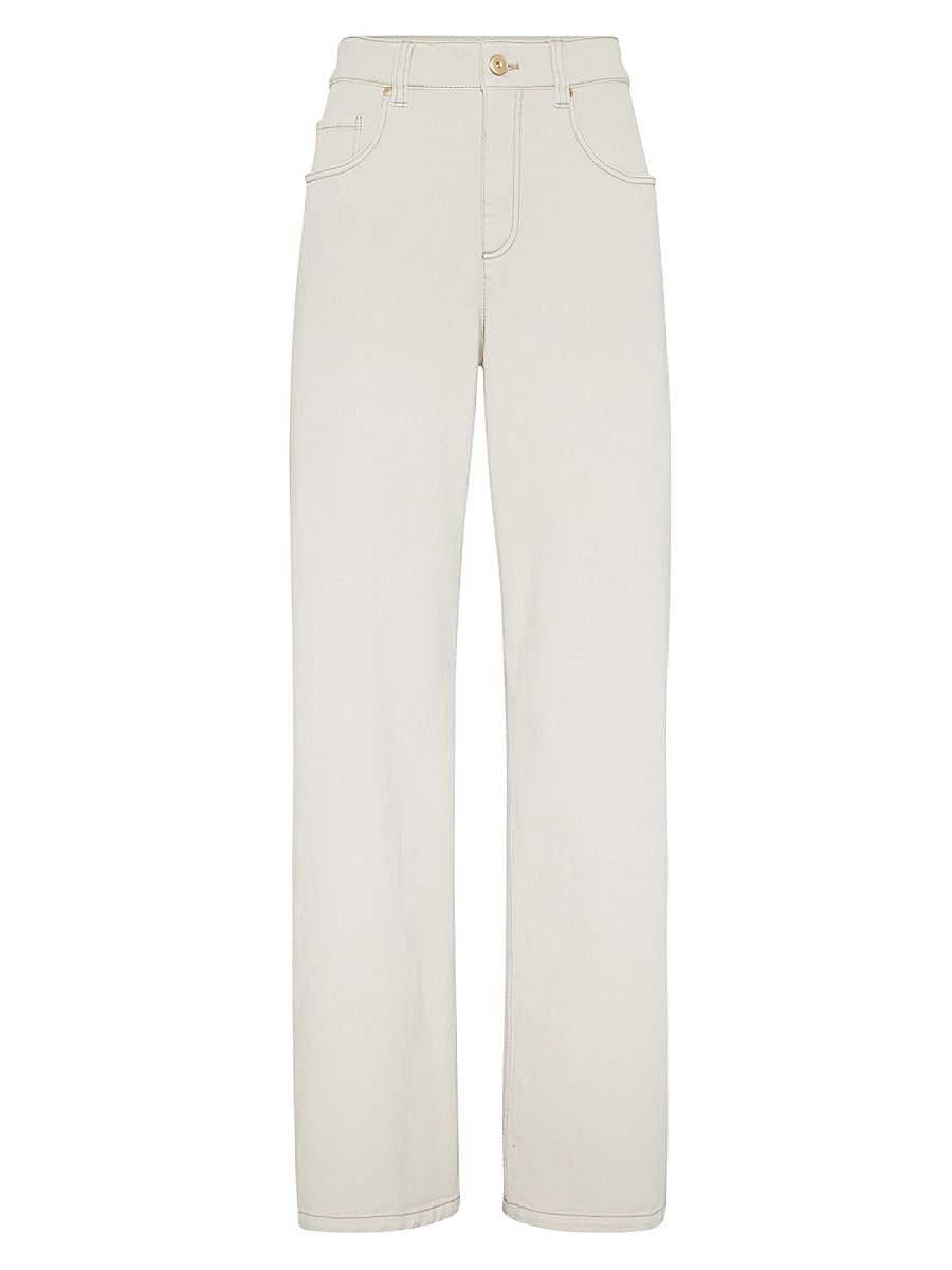 Women's Stretch Dyed Denim Loose Barrel Trousers - Cool Beige - Size 16