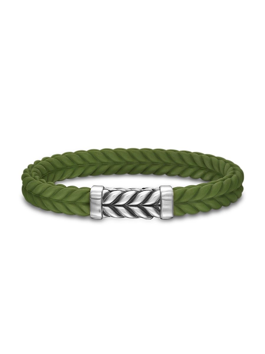 Men's Chevron Bracelet in Rubber - Silver Green - Size Medium