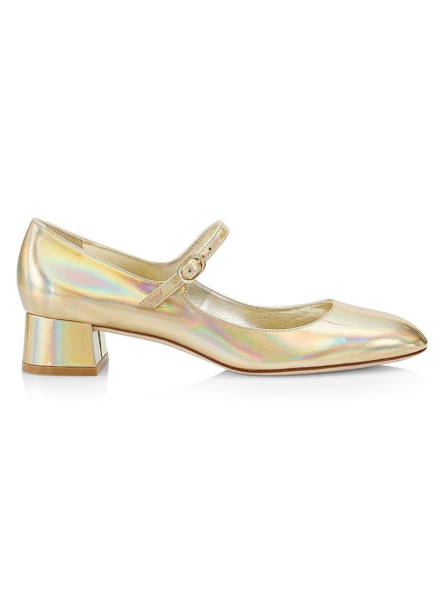 Women's Vivienne 35MM Metallic Leather Mary Jane Pumps - Platino - Size 7