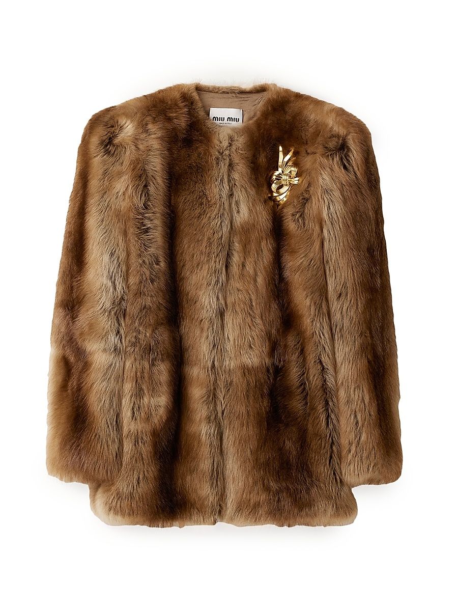 Women's Shearling Coat - Brown - Size 6