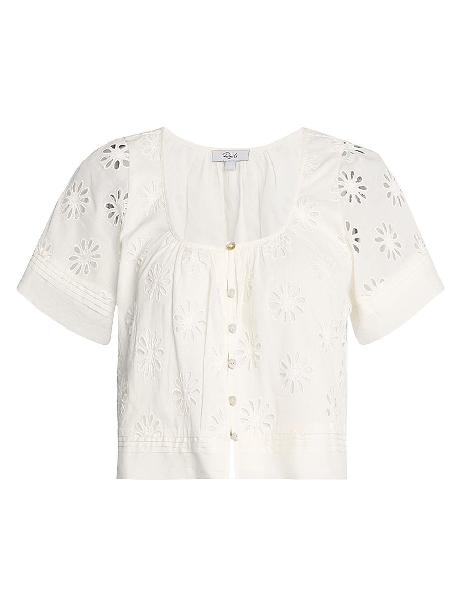 Women's Bambina Floral Cut-Out Cotton Blouse - White - Size Large