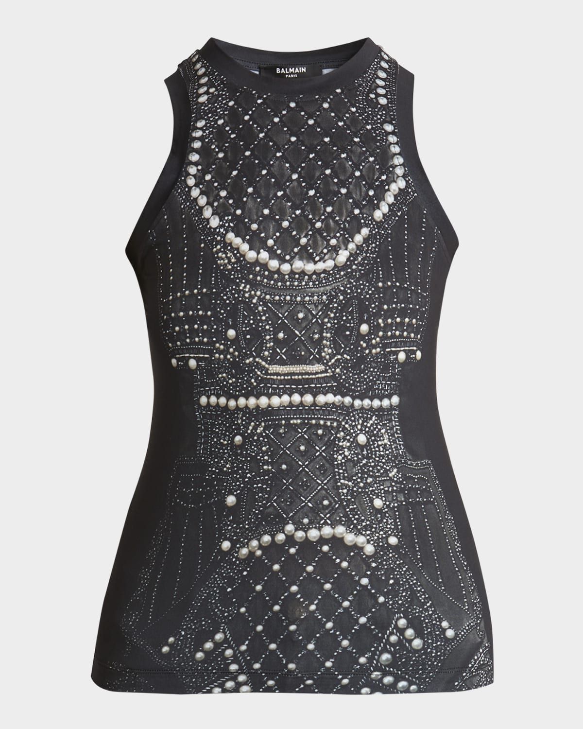 Pearl Crystal Trompe Loeil Tank Top