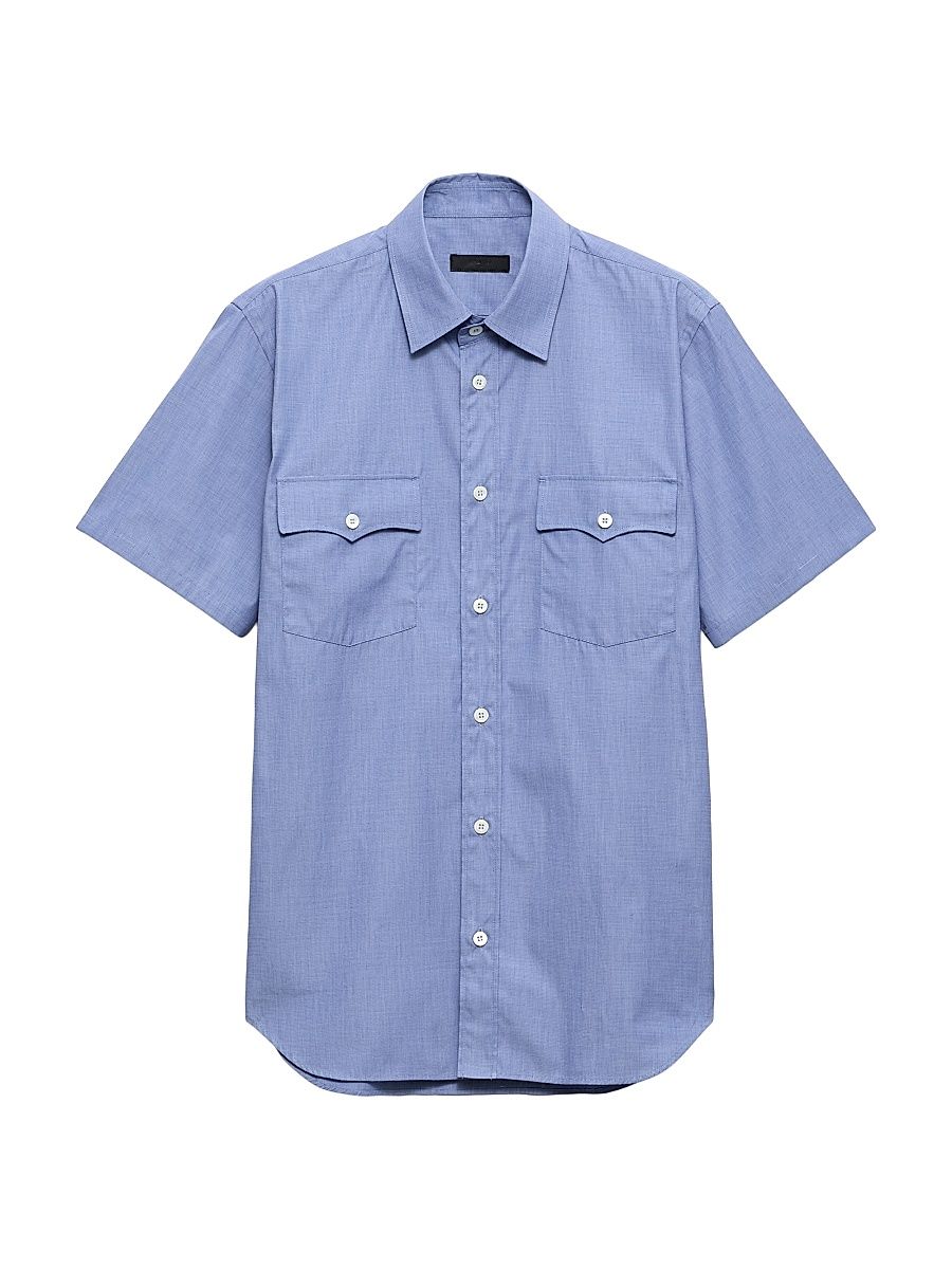 Men's Short-Sleeved Cotton Shirt - Blue - Size Large