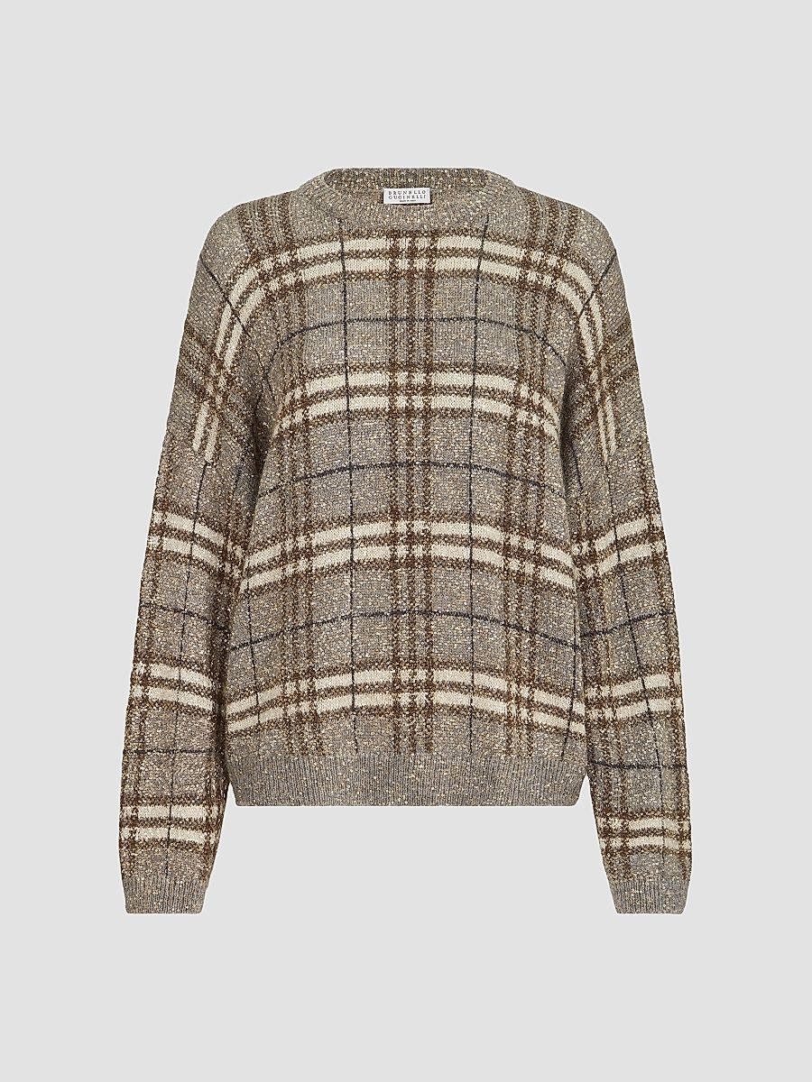 Women's Dazzling Mohair Prince of Wales Sweater - Light Brown - Size XXL