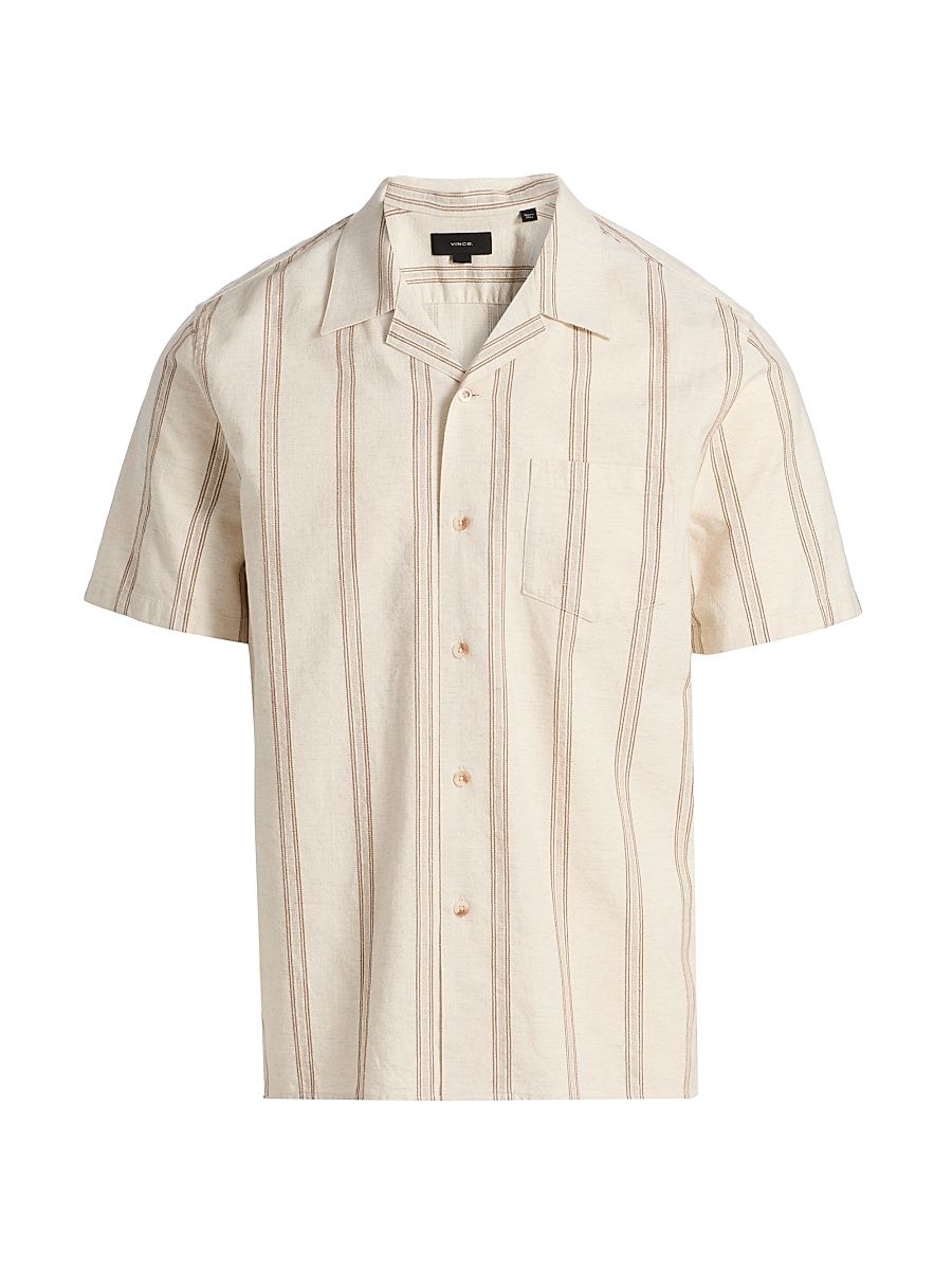 Men's Cove Striped Cotton-Hemp Camp Shirt - Midland Smock White - Size XXL