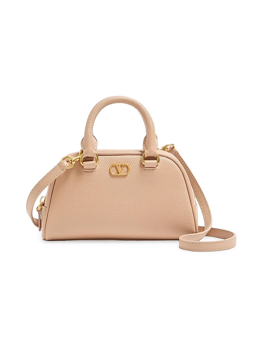 Women's VLogo Signature Mini Bowling Bag in Grainy Calfskin - Rose Sand