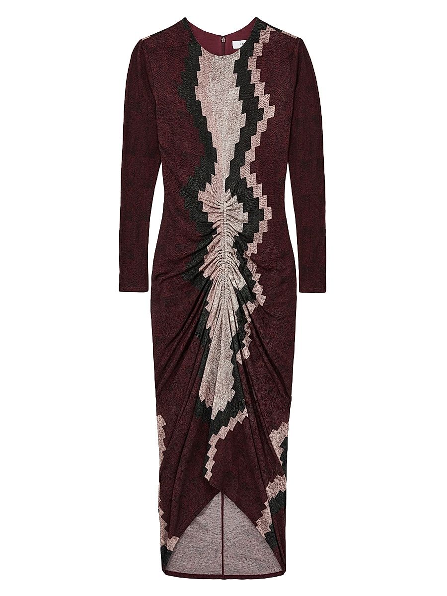 Women's Jersey Ruched Printed Midi-Dress - Burgundy - Size 14
