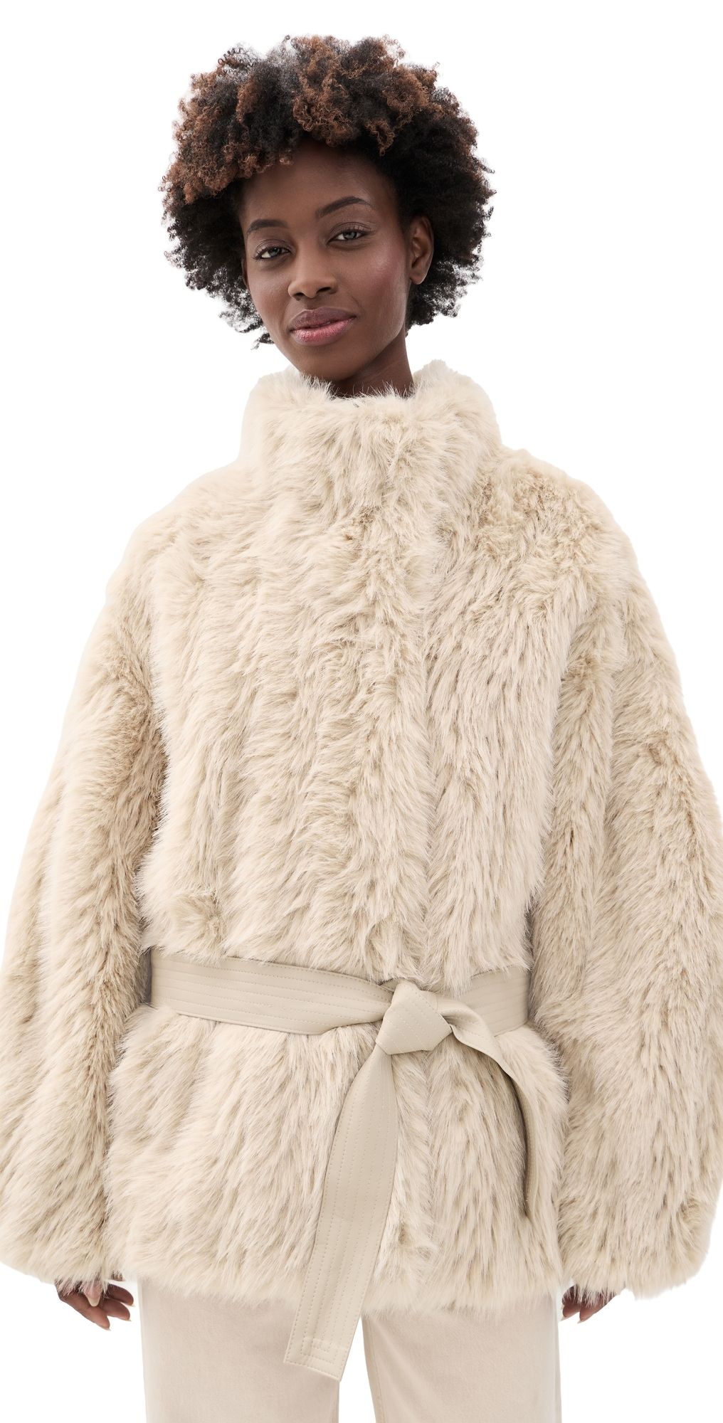 Source Unknown Ilaria Faux Fur Coat Beige M/L