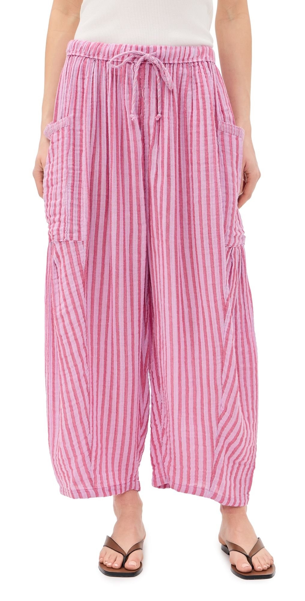 Free People Striped Quinn Pants Strawberry Combo S
