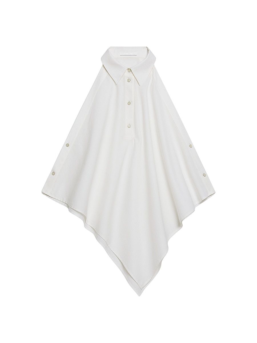 Women's Collar Scarf Cotton Top - White - Size Large