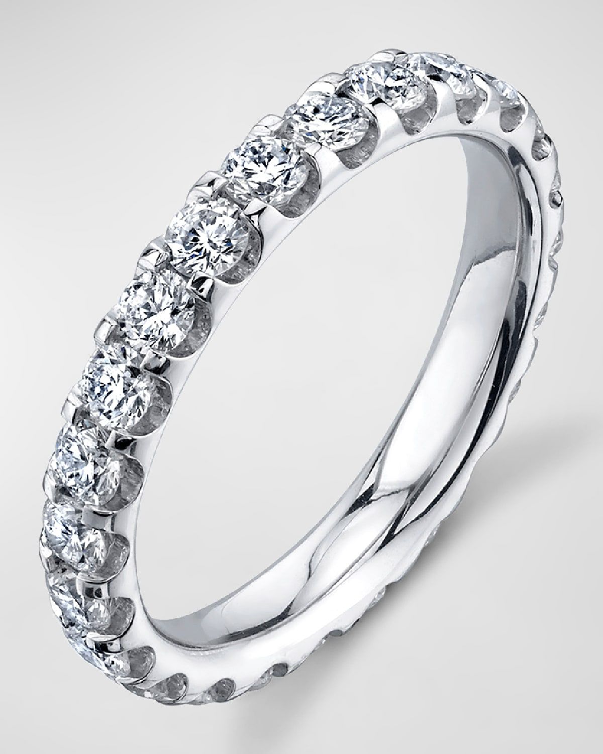 18K White Gold Eternity Comfort Fit Band with U Prong Set Round Cut Diamonds, 2.00ct