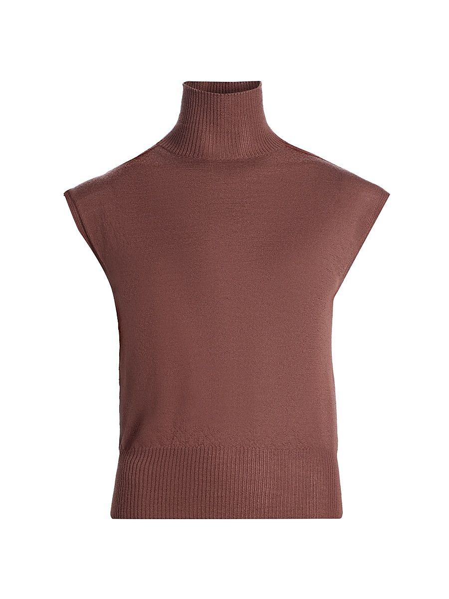 Women's Maglia Cashmere Cap-Sleeve Turtleneck - Rose Wood - Size Medium
