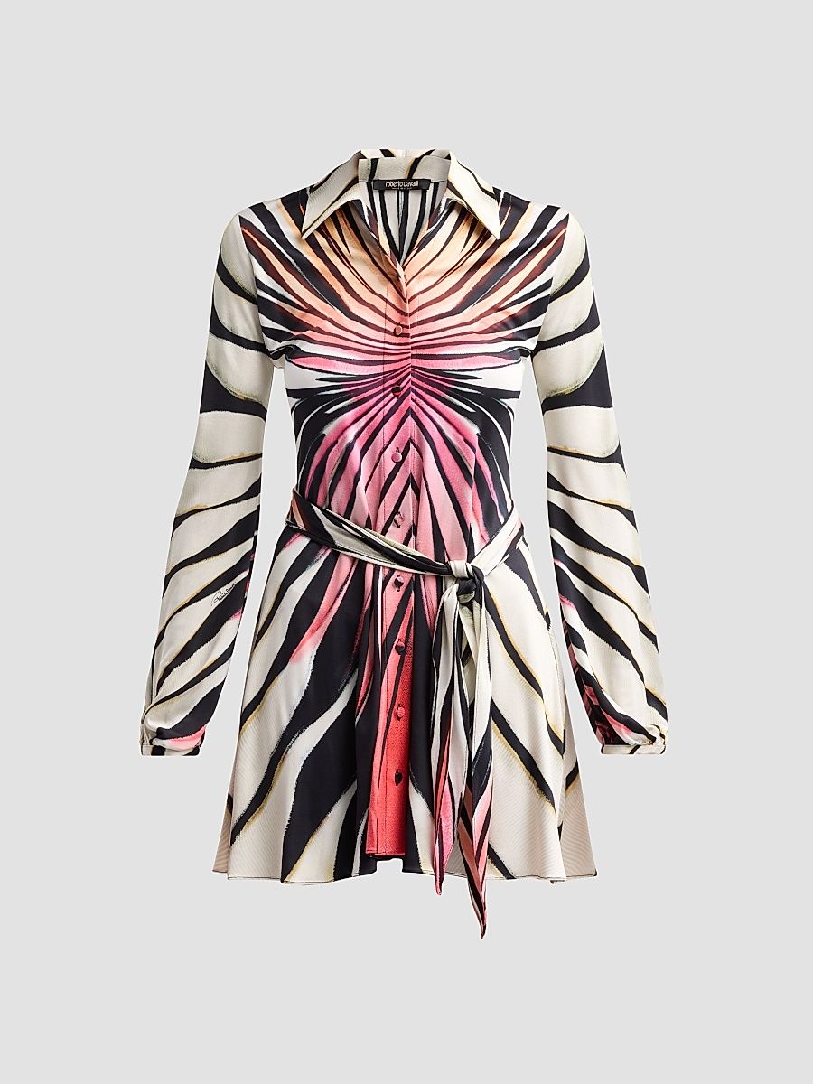 Women's Printed Belted Mini Shirtdress - Coral - Size 12