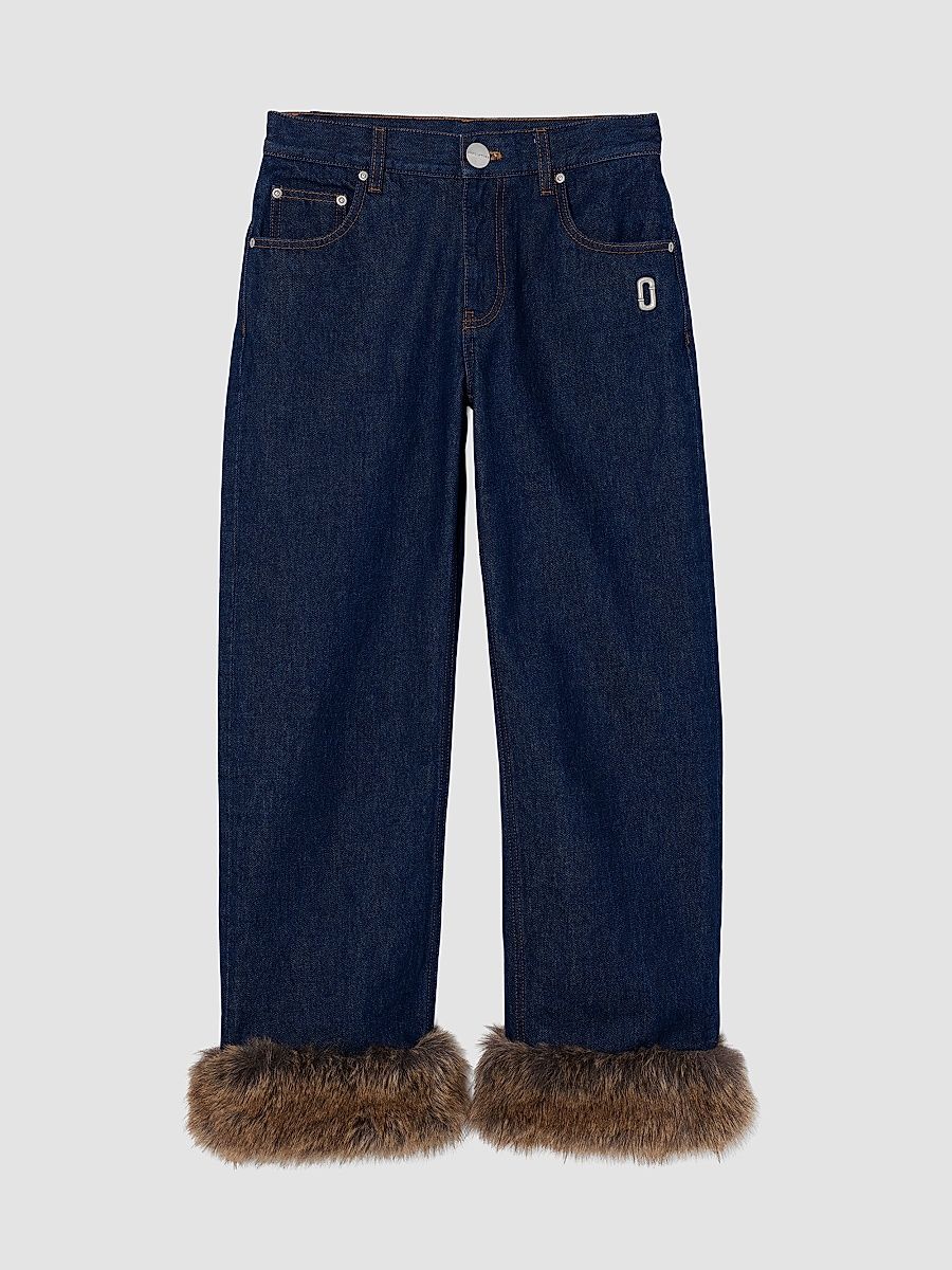 Women's Faux-Fur-Trimmed Crop Jeans - Dark Slub Indigo - Size 24