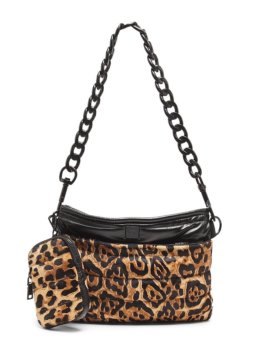 Women's Downtown Leopard Quilted Leather Crossbody Bag - Wild Leopard Pearl Black