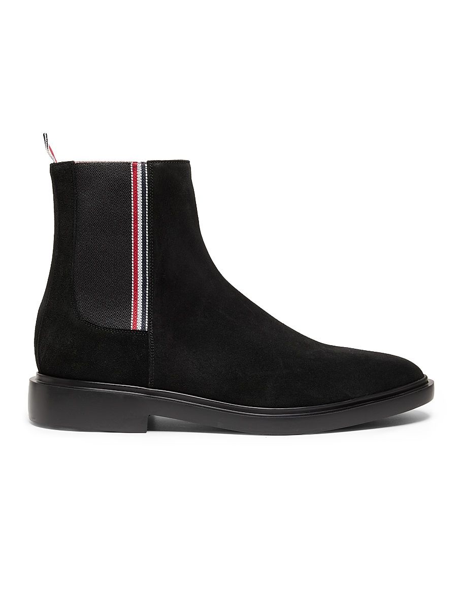 Men's RWB-Stripe Suede Chelsea Boots - Black - Size 13
