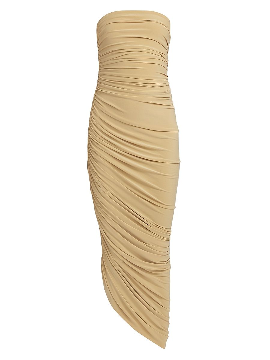 Women's Diana Ruched Strapless Gown - Sand - Size Medium