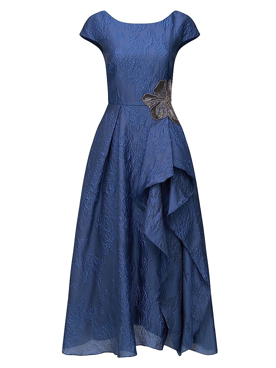 Women's Caity Embellished Jacquard Boatneck Midi-Dress - Midnight Celeste - Size 8