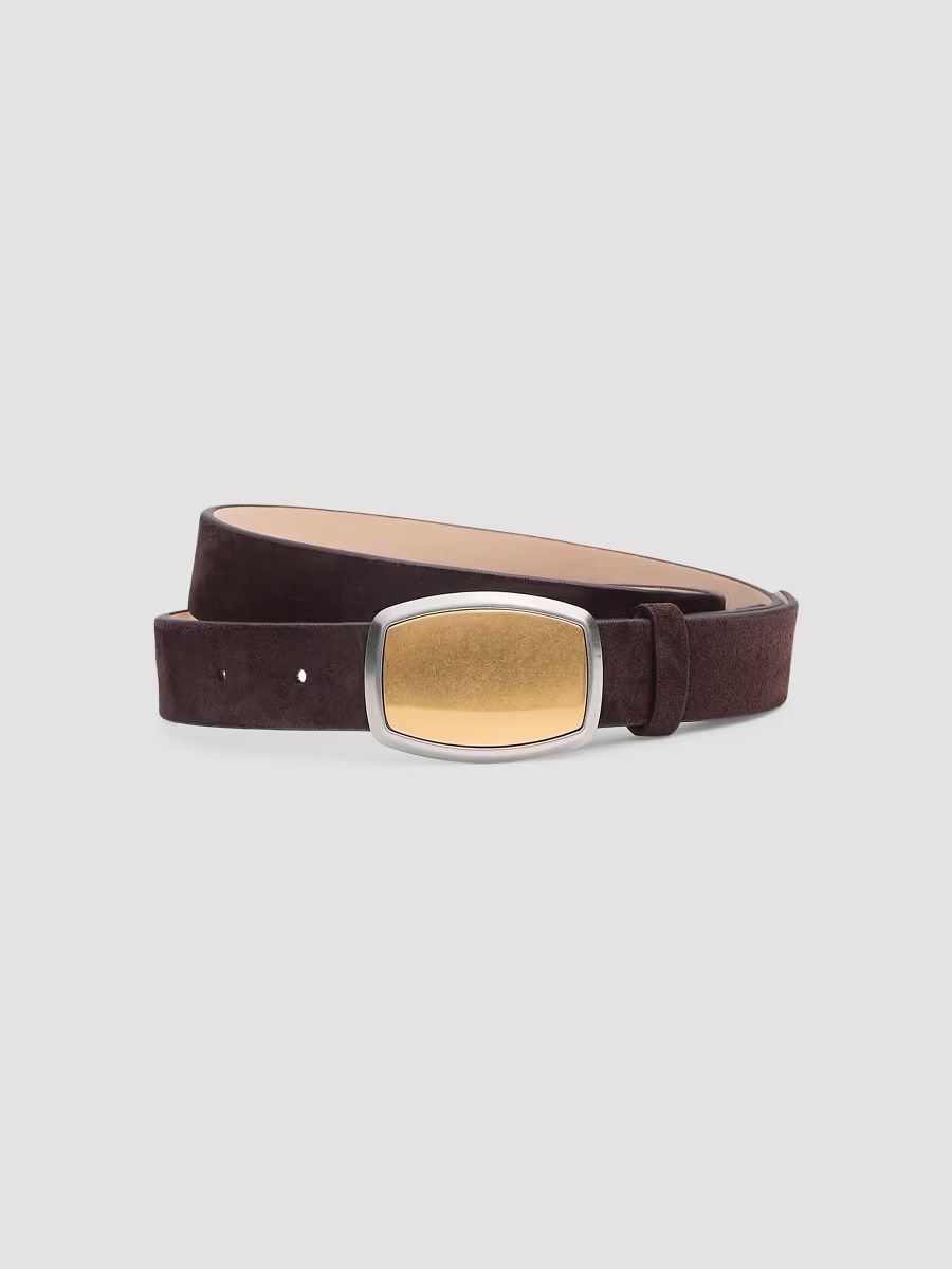 rag & bone Women's Wyatt Leather Slim Belt - Dark Chocolate Suede - Size Large