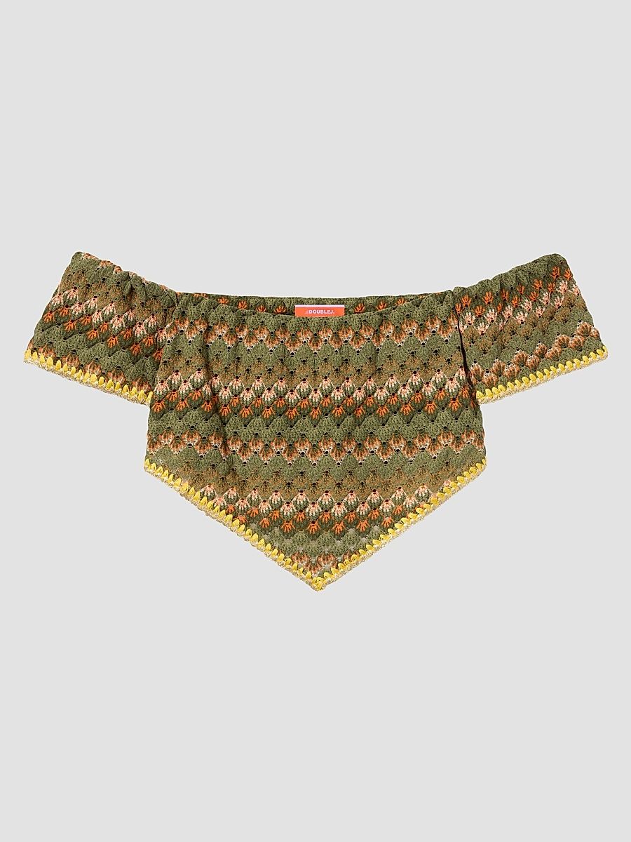 Women's Embroidered Sand Dollar Top - Green Multi - Size Large