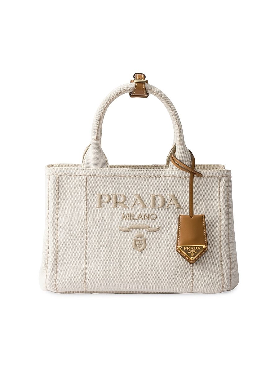Women's Small Linen Blend Top Handle Bag - Beige Khaki