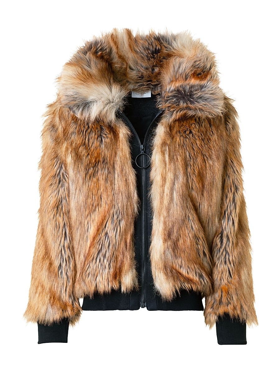 Women's Faux Fox Fur Bomber Jacket - Camel Multicolor - Size 12