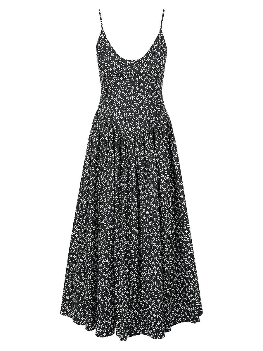 Women's Dena Floral Stretch Cotton A-line Dress - Black Woodblock Floral - Size 12