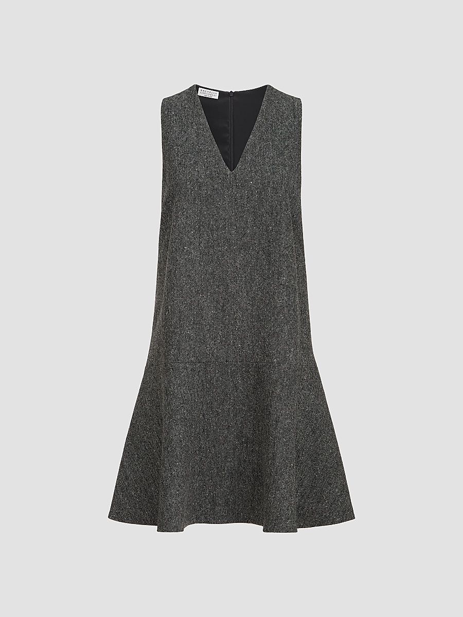 Women's Virgin Wool Donegal Mini Dress with Monili - Anthracite - Size Small