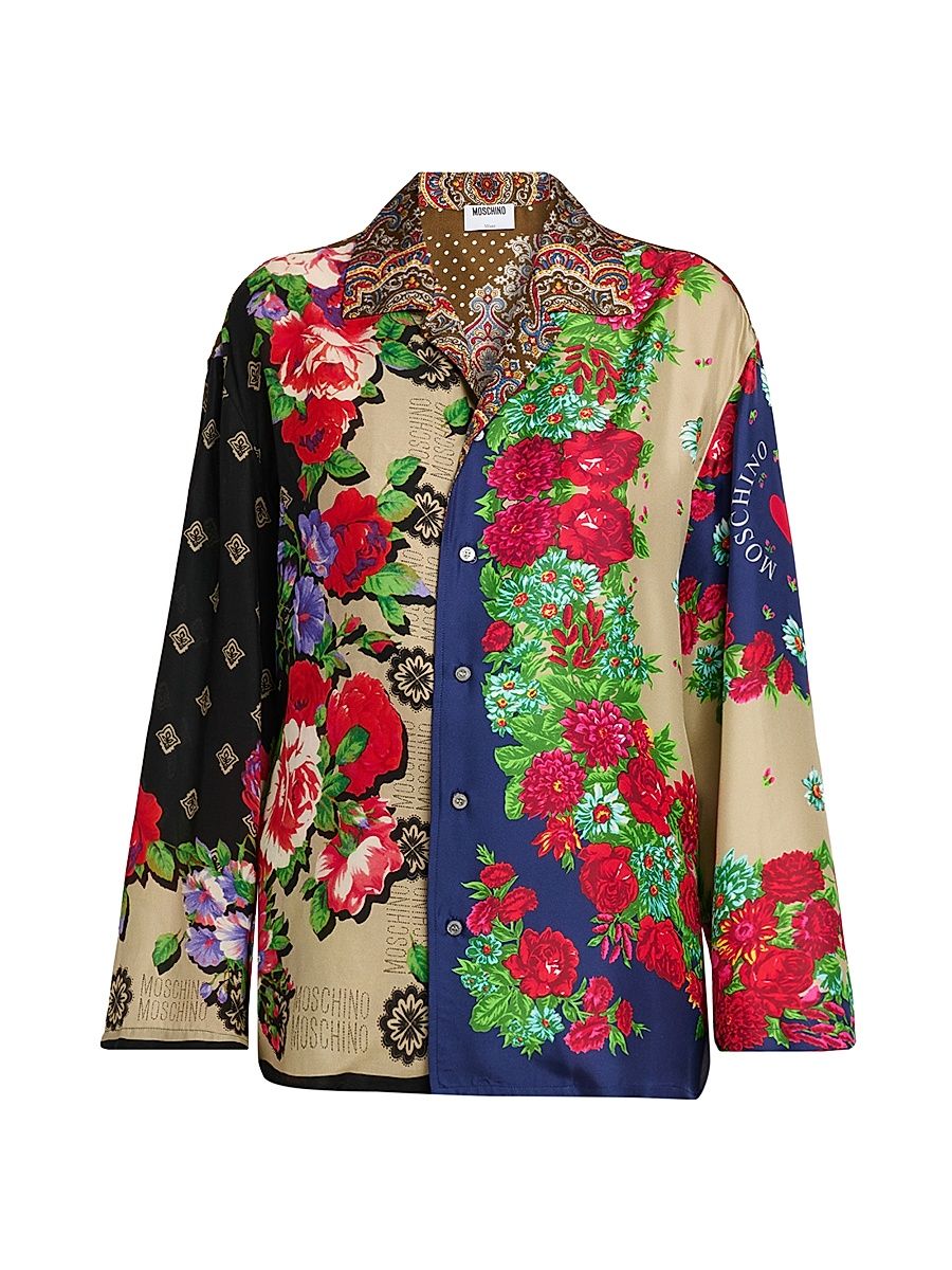 Women's Mixed Floral Satin Blouse - Multi Color - Size XL