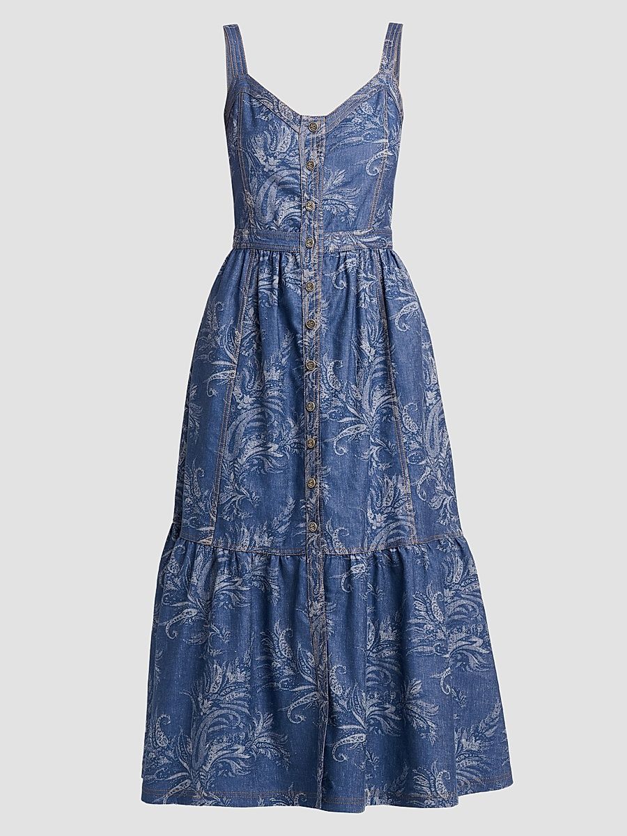 Women's Paisley Denim Midi Dress - Blue - Size 12