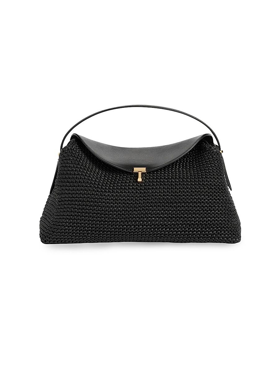 Women's T-Lock Woven-Leather Top Handle Bag - Black