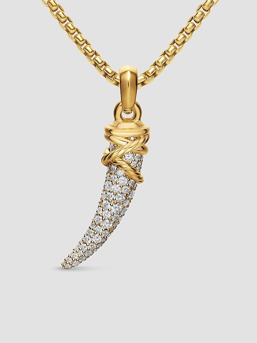 Women's Pavé Tusk Amulet in 18K Yellow Gold with Diamonds, 28.8MM - Gold
