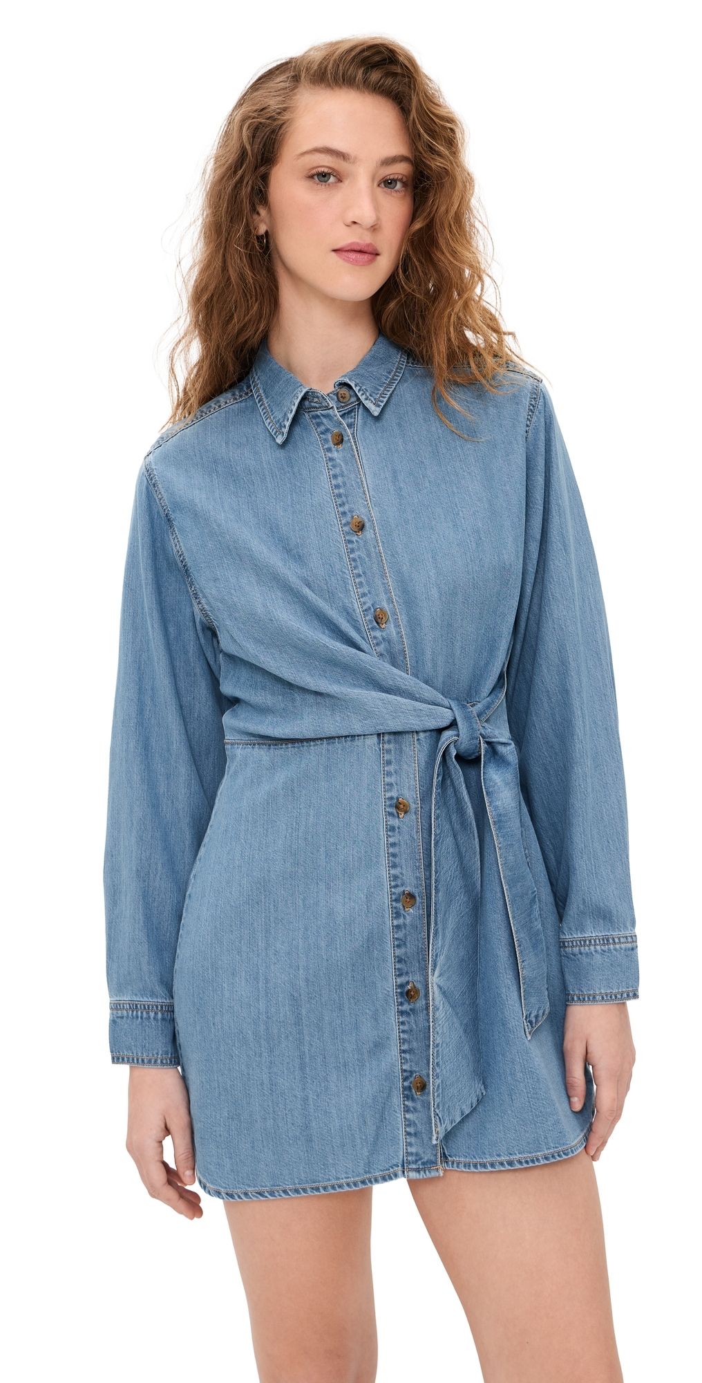 Good American Denim Wrap Shirt Dress Indigo266 XS