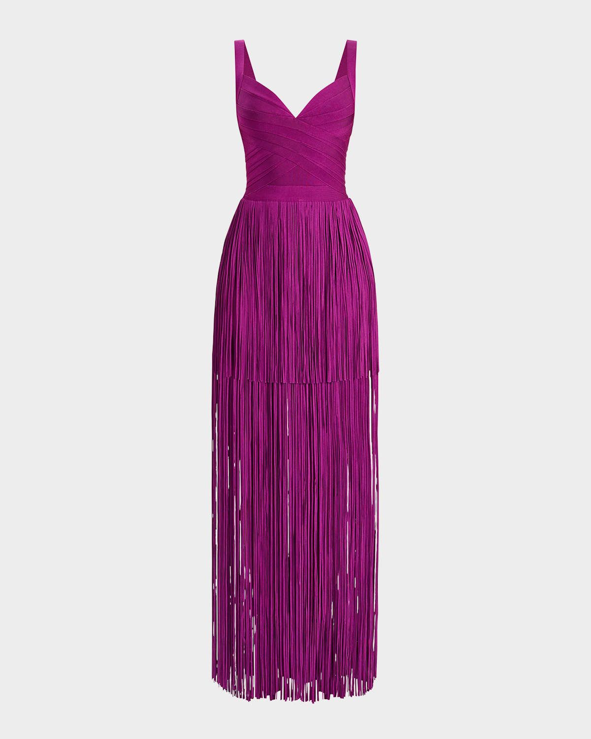 Blanca Tiered Fringe Sleeveless Gown