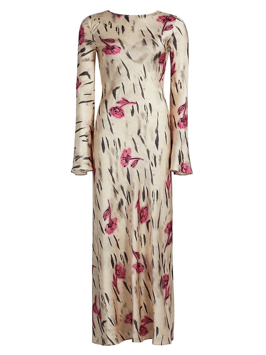 Women's Floral Satin Maxi Dress - Egret - Size 6