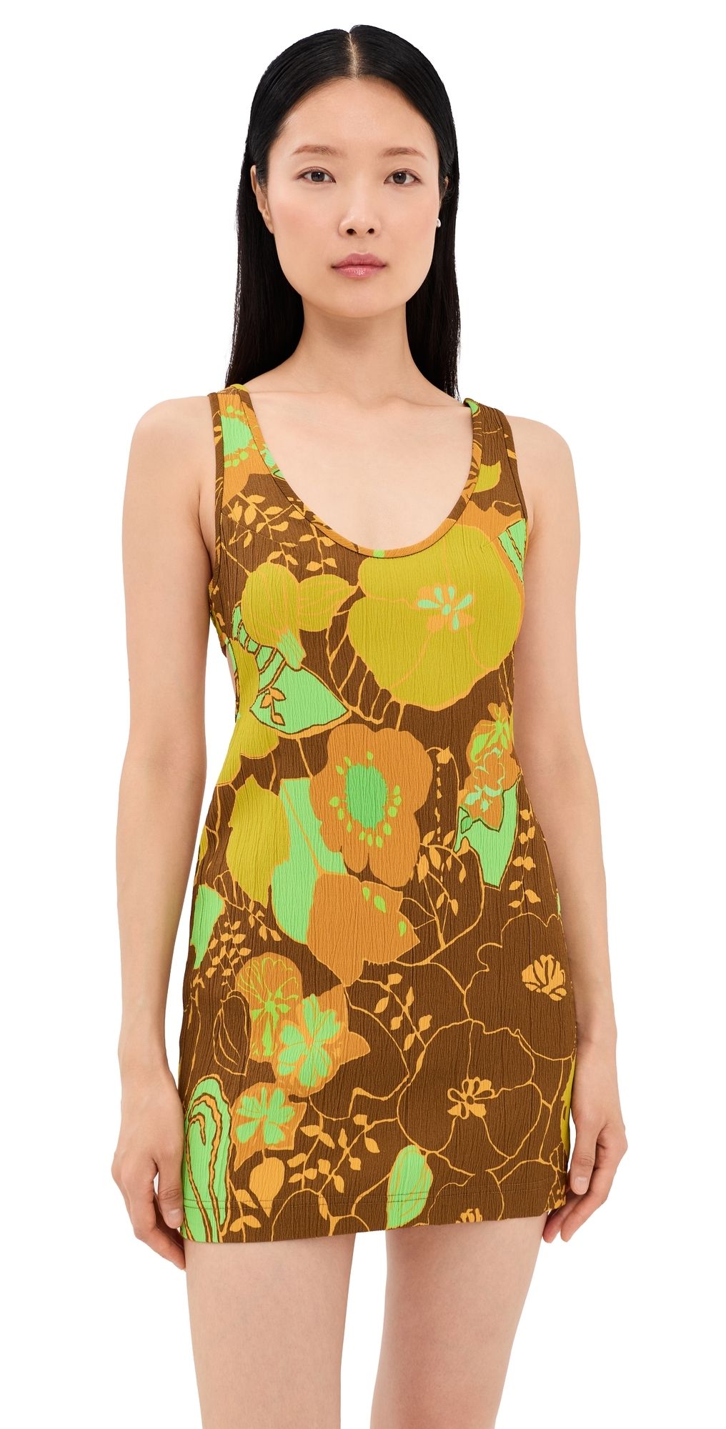 Tibi Kamara Print Racerback Short Dress Brown Multi 12