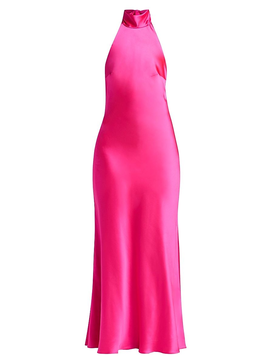 Women's Sadie Satin Halterneck Gown - Azalea Pink - Size XL