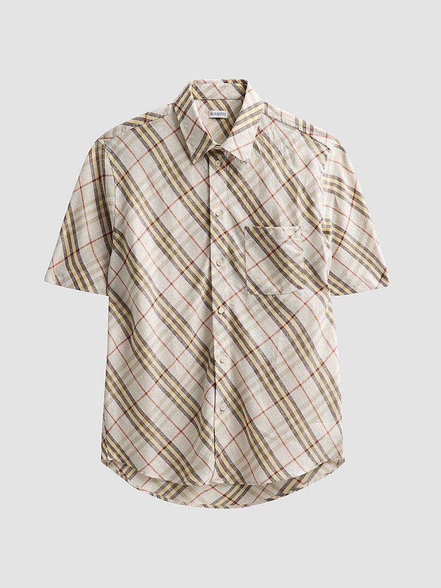 Men's Roland Check Linen Shirt - Pebble - Size XXL