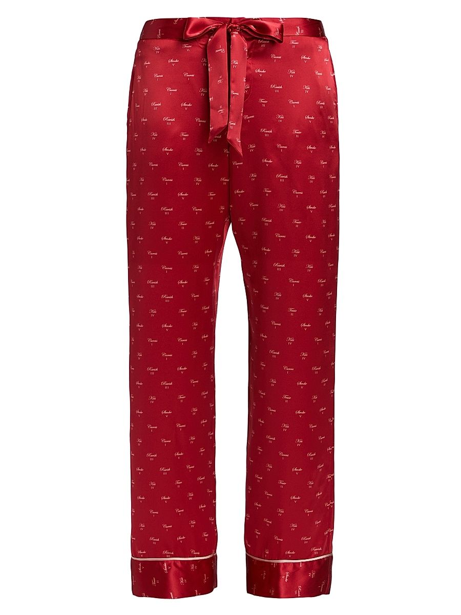 Women's Kiss Print Silk Pajama Pants - Kiki Red And Buff - Size Large